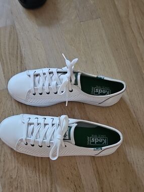 Keds White Leather Low-Top Sneakers.